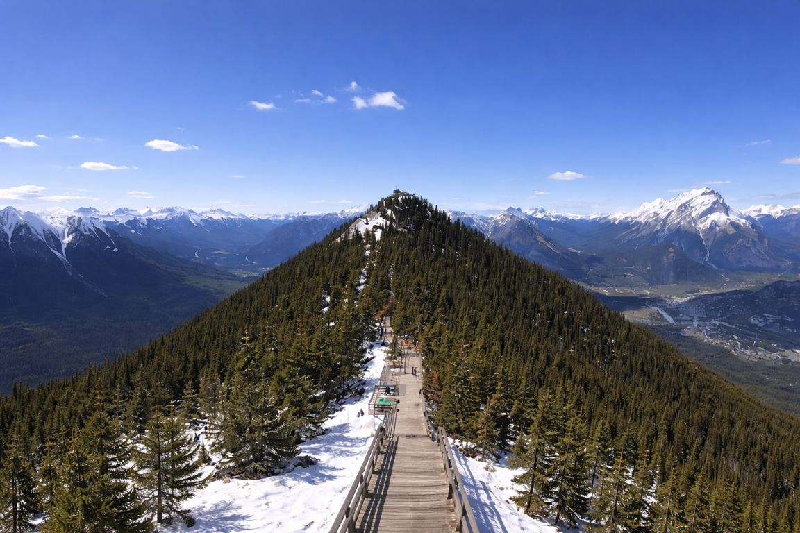 Scenic Sulphur Mountain summit boardwalk in Banff National Park visited during a Banff National Park Tours guided trip